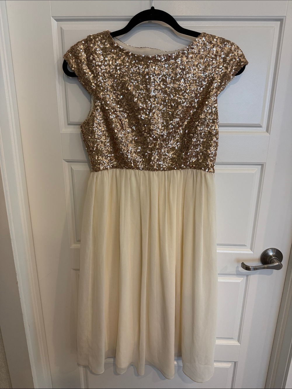 Maternity ASOS Gold Sequin Bodice Cream Skirt Party Dress